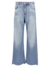 Pinko Wide-leg Palazzo Jeans With Distressing And Soft Texture In Blue