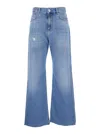 Pinko 'wanda' Blue High Waisted Jeans With Ripped Detail On The Front And Logo Patch On The Rear In Blue