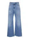 Pinko 'wanda' Blue High Waisted Jeans With Ripped Detail On The Front And Logo Patch On The Rear In Blue