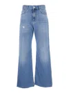 Pinko 'wanda' Blue High Waisted Jeans With Ripped Detail On The Front And Logo Patch On The Rear In Blue