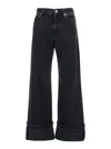Pinko Wide-leg Denim Jeans With Fixed Cuff In Black