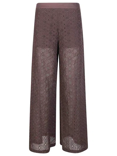 Pinko Warm Brown Kimmy Eyelet Cotton Wide-leg Pants