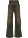 Pinko Coated Cotton Wide Leg Wanda Jeans 28cm In Marrone/blu