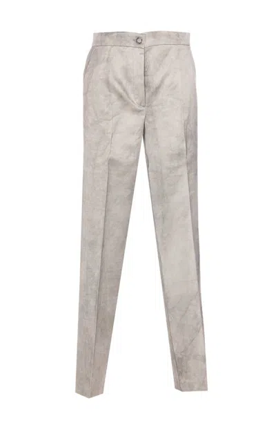 Pinko Washed-out Satin Elegant Wide Trousers In Grey