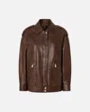 Pinko Washed Leather Jacket With Collar In Brown-sassicaia