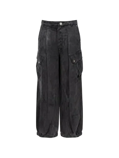Pinko Washed-effect Cargo Pants In Black