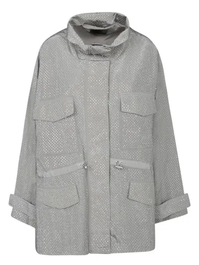 Pinko Waterproof Technical Fabric Parka In Grey
