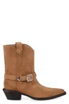 Pinko Texan-style Suede Ankle Boots With Heel In Camel