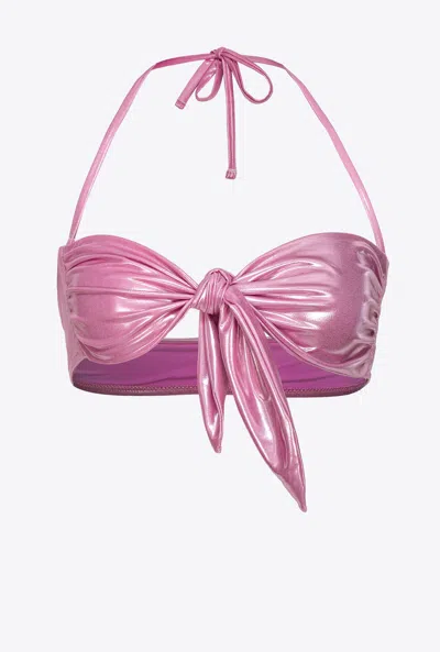Pinko Wet-effect Laminated Bikini Top In Rose Éclatant