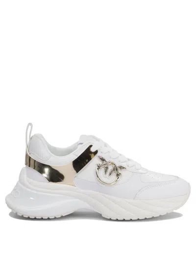 Pinko White And Gold Leather Ariel Sneakers