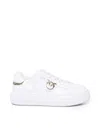 Pinko Lace-up Flatform Sneakers With Leather-effect Fabric In White