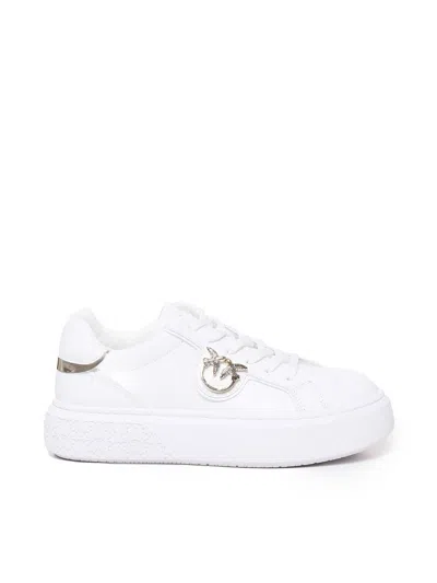 PINKO WHITE LOW TOP SNEAKERS WITH LOVE BIRDS DIAMOND CUT IN LEATHER WOMAN