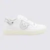 Pinko White Leather Sneakers With Metallic Accents In White