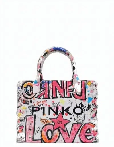 Pinko White Beach Shopper Canvas Print Bag In Multi