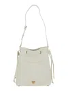 Pinko White Bucket Bag With Metallic Love Birds Logo On The Front In Hammered Leather Woman In White