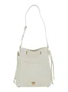 Pinko White Bucket Bag With Metallic Love Birds Logo On The Front In Hammered Leather Woman In White