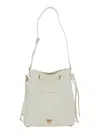 Pinko White Bucket Bag With Metallic Love Birds Logo On The Front In Hammered Leather Woman In White