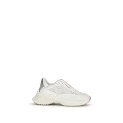 Pinko White Calf Leather Bos Taurus Chunky Sneakers