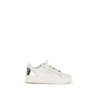 Pinko White Calf Leather Bos Taurus Low Top Sneakers