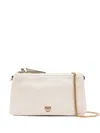 Pinko White Calfskin Shoulder Bag With Gold Accents In Multi