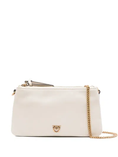 Pinko White Calfskin Shoulder Bag With Gold Accents In Multi