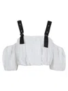 Pinko Cropped Beige Top With Puff Sleeves And Adjustable Straps
