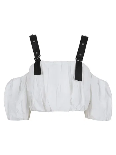PINKO PINKO WHITE COTTON TOP WITH VOLUMINOUS PUFF SLEEVES