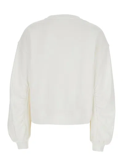 PINKO WHITE CREWNECK SWEATSHIRT WITH LOVE BIRDS LOGO ON THE CHEST IN COTTON WOMAN