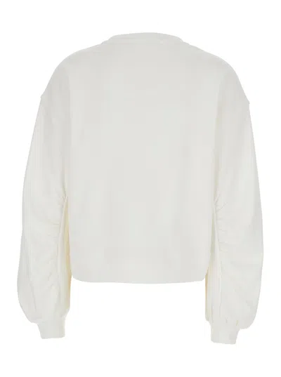 PINKO WHITE CREWNECK SWEATSHIRT WITH LOVE BIRDS LOGO ON THE CHEST IN COTTON WOMAN