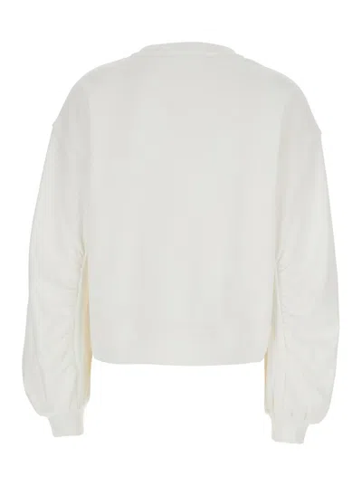 PINKO WHITE CREWNECK SWEATSHIRT WITH LOVE BIRDS LOGO ON THE CHEST IN COTTON WOMAN
