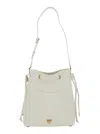 Pinko White Bucket Bag With Metallic Love Birds Logo On The Front In Hammered Leather Woman In White