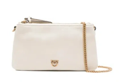 Pinko White Handbag With Gold Chain Strap In Neutral