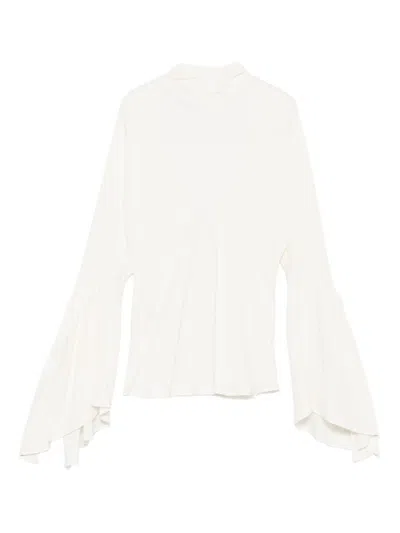 PINKO WHITE HIGH NECK SHIRT WITH FLARED SLEEVES