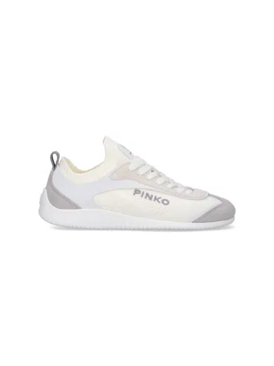 Pinko White Latte Knit Fabric Sneakers With Light Gray Details