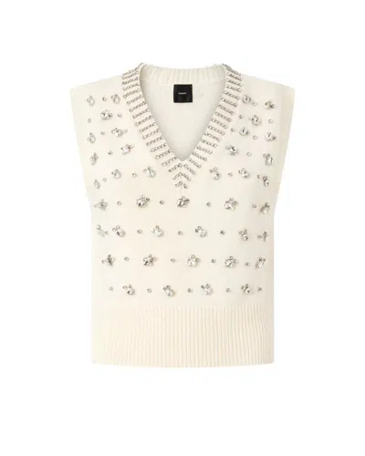 PINKO WHITE KNIT VEST WITH RHINESTONES