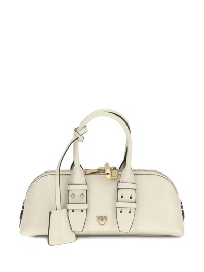Pinko White Leather Bowling Bag Horizontal In Neutral