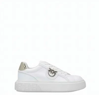 Pinko White Leather Logo Sneakers In Multi