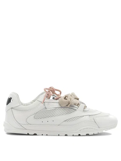 Pinko Yulia White Sneaker With Side Lettering Logo And Bow Detail In Leather Blend Woman