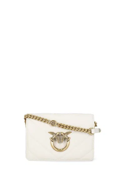 Pinko White Leather Mini Love Back Click Shoulder Bag