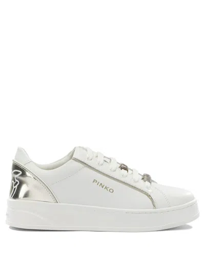 Pinko White Calf Leather Bos Taurus Low Top Sneakers In Multi