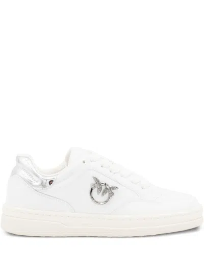 Pinko White Leather Sneakers With Metallic Accents