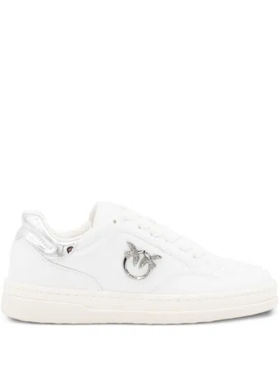 PINKO WHITE LEATHER SNEAKERS WITH METALLIC ACCENTS