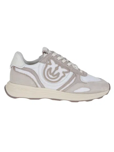 PINKO PINKO WHITE LEATHER SNEAKERS WITH SUEDE