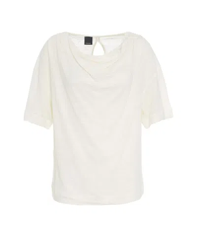 Pinko White Linen T-shirt With Cowl Neckline