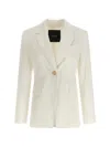 Pinko White Linen Viscose Elastane Jacket In Neutral