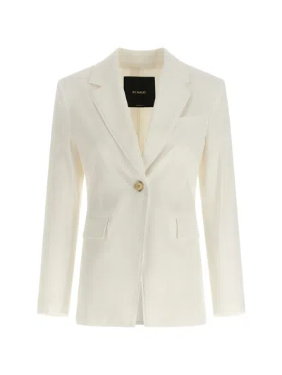 Pinko White Linen Viscose Elastane Jacket In Neutral