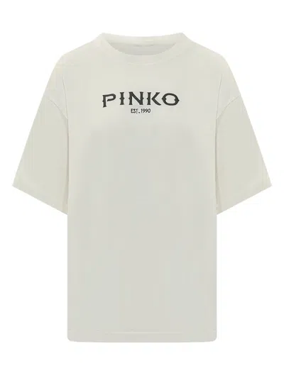 Pinko White Logo Crew Neck T-shirt