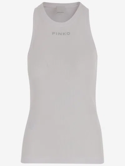 Pinko White Logo-lettering Tank Top