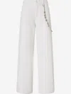 Pinko White Pants With Logo Patch On The Back And Chain Detail With Rhinestones In White