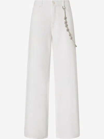 PINKO WHITE LOOSE WIDE-LEG TROUSERS